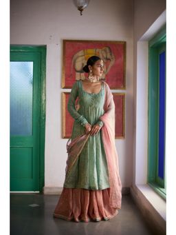 Vashisht Guru Dutt - Aqua Yamini Anarkali with Sharara and Dupatta (Set of 3)