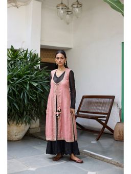 Vashisht Guru Dutt - Pink Chaya Jacket with Anarkali and Tulip Pant (Set of 3)