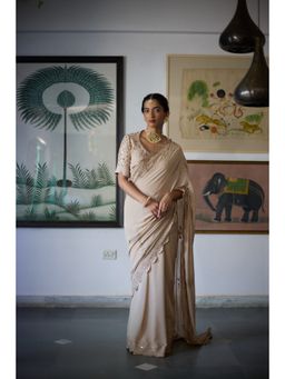 Vashisht Guru Dutt - Beige Mugdha Saree with Stitched Blouse