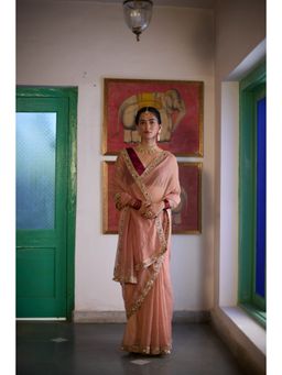 Vashisht Guru Dutt - Peach Sunheri Saree with Stitched Blouse