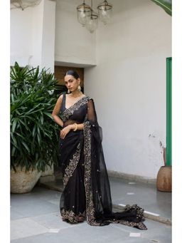 Vashisht Guru Dutt - Black Taramandal Saree with Stitched Blouse