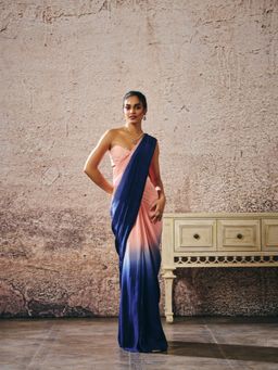 Masumi Mewawalla - Peach Ombre Pre-Draped Saree with Stitched Blouse
