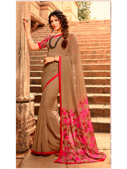 VAIRAGEE - Copper Soft Georgette Printed Saree & Mono Banglory with Unstitched Blouse