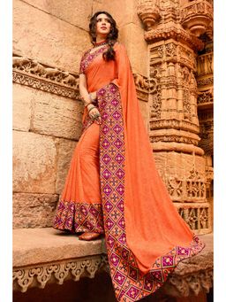 VAIRAGEE - Orange Soft Georgette Printed Saree & Mono Banglory with Unstitched Blouse