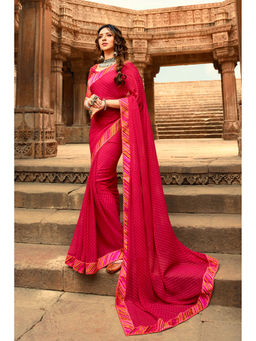 VAIRAGEE - Pink Soft Georgette Printed Saree & Mono Banglory with Unstitched Blouse