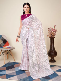 VAIRAGEE - White Georgette Sequined Embroidery Saree & Silk Mono Banglory with Unstitched Blouse