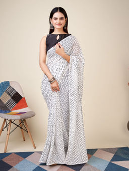 VAIRAGEE - White Georgette Sequined Embroidery Saree & Silk Mono Banglory with Unstitched Blouse