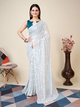 VAIRAGEE - White Georgette Sequined Embroidery Saree & Silk Mono Banglory with Unstitched Blouse
