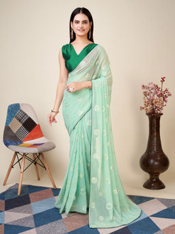 VAIRAGEE - Green Georgette Sequined Embroidery Saree & Silk Mono Banglory with Unstitched Blouse