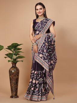 VAIRAGEE - Purple Soft Rangoli Silk Embroidery Saree & Mono Banglory with Unstitched Blouse