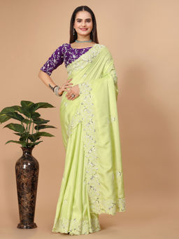 VAIRAGEE - Green Soft Dolla Silk Embroidery Saree & Mono Banglory with Unstitched Blouse