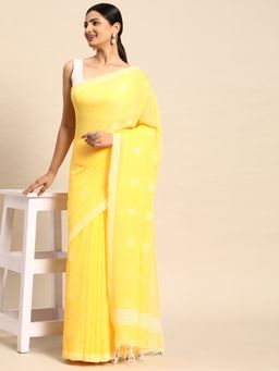 ArtEastri - Cotton Saree Yellow with Unstitched Blouse