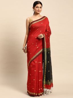 ArtEastri - Silk Cotton Saree Red with Unstitched Blouse