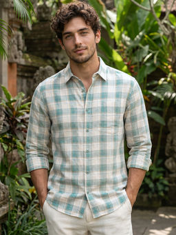 Bewakoof - Men Green Cotton Linen Regular Fit Shirt