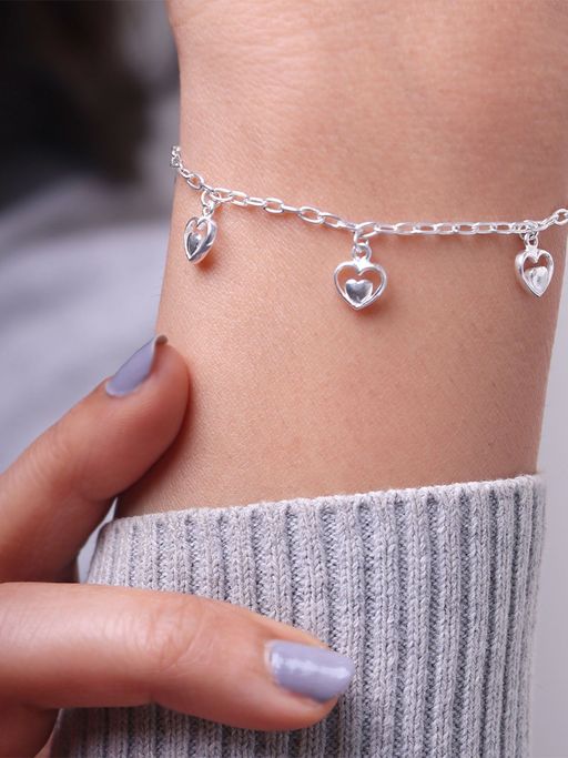 GIVA Sterling Silver Tiny Heart Charm Bracelet for women(ADJUSTABLE)