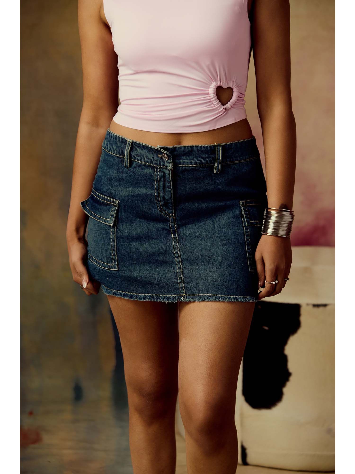 Vega Blue Mini Denim Skirt-image-1