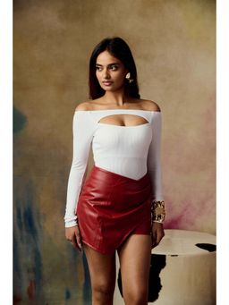 Lea Clothing - Tamia Cherry Red Faux Leather Mini Skort