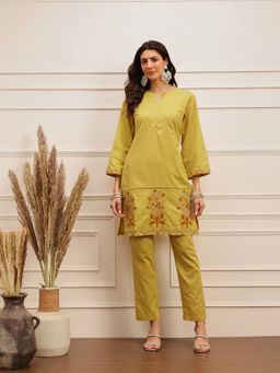 Barara Ethnic - Mustard Embroidered Kurta and Trouser (Set of 2)