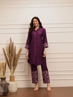 Barara Ethnic - Purple Embroidered Kurta with Trouser (Set of 2)