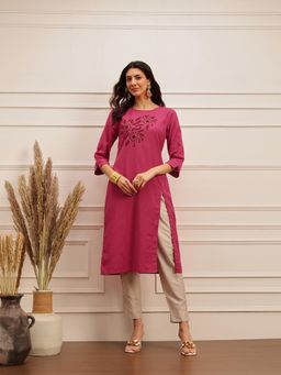 Barara Ethnic - Rosewood Elegance Embroidered Kurta and Trouser (Set of 2)