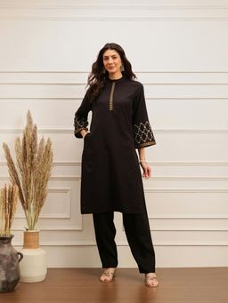 Barara Ethnic - Midnight Elegance Embroidered Kurta and Trouser (Set of 2)