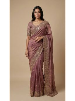 Dress & Dazzle - Pink Zardozi Saree with Unstitched Blouse