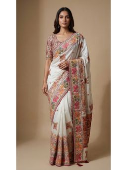 Dress & Dazzle - Ivory Pashmina Saree with Unstitched Blouse