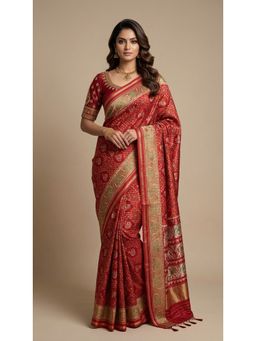Dress & Dazzle - Red Patola Silk Saree with Unstitched Blouse