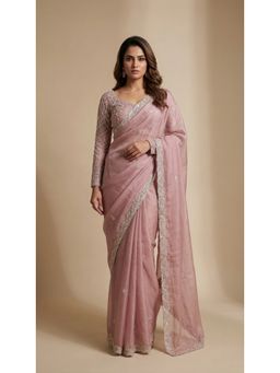 Dress & Dazzle - Baby Pink Crush Tissue Saree with Unstitched Blouse