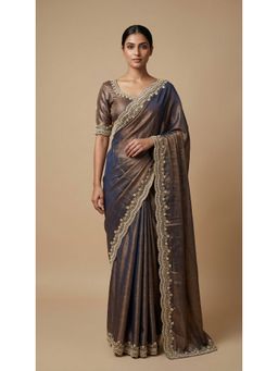 Dress & Dazzle - Gun Metal Tissue Saree with Unstitched Blouse