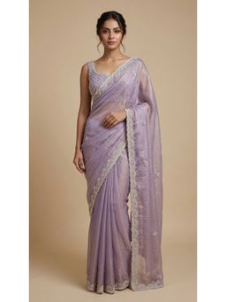 Dress & Dazzle - Lilac Crush Tissue Saree with Unstitched Blouse