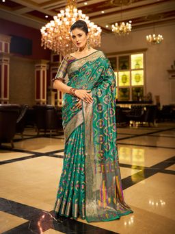 KALAASHREE - Organza Woven Green Saree with Unstitched Blouse