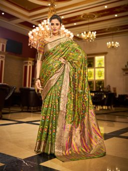 KALAASHREE - Organza Woven Green Saree with Unstitched Blouse