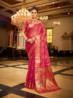 KALAASHREE - Organza Woven Pink Saree with Unstitched Blouse