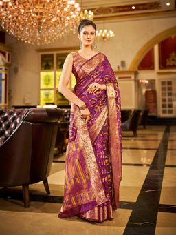 KALAASHREE - Organza Woven Purple Saree with Unstitched Blouse