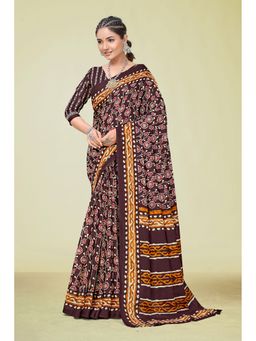 KALAASHREE - Cotton Printed Maroon Saree with Unstitched Blouse