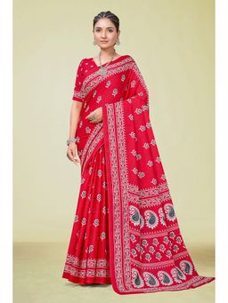 KALAASHREE - Cotton Printed Pink Saree with Unstitched Blouse