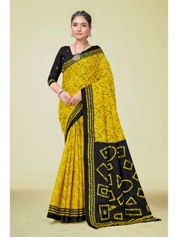 KALAASHREE - Cotton Printed Yellow Saree with Unstitched Blouse