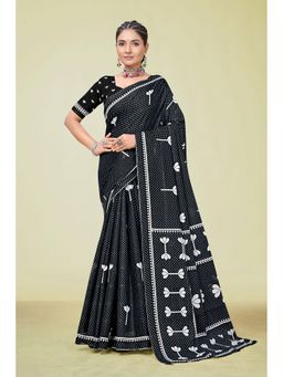KALAASHREE - Cotton Printed Black Saree with Unstitched Blouse
