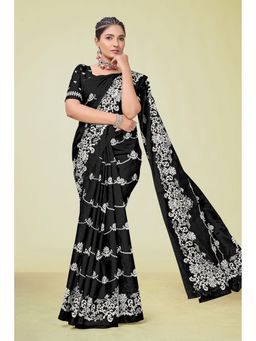 KALAASHREE - Cotton Printed Black Saree with Unstitched Blouse