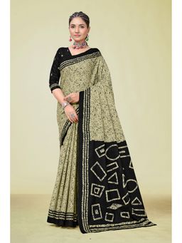 KALAASHREE - Cotton Printed Green Saree with Unstitched Blouse