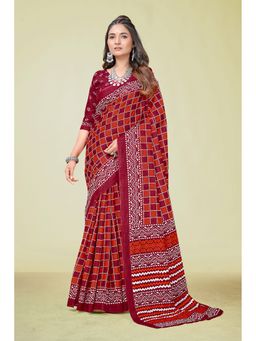 KALAASHREE - Cotton Printed Maroon Saree with Unstitched Blouse
