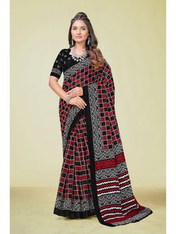 KALAASHREE - Cotton Printed Black Saree with Unstitched Blouse