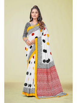 KALAASHREE - Cotton Printed Yellow Saree with Unstitched Blouse
