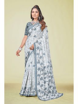 KALAASHREE - Cotton Printed Grey Saree with Unstitched Blouse