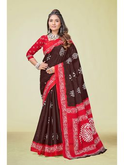 KALAASHREE - Cotton Printed Black Saree with Unstitched Blouse