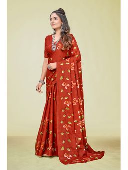 KALAASHREE - Cotton Printed Rust Saree with Unstitched Blouse