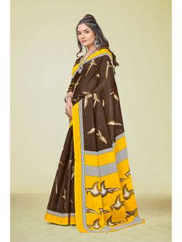 KALAASHREE - Cotton Printed Brown Saree with Unstitched Blouse