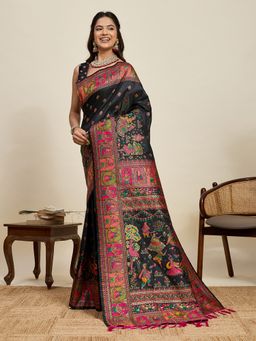 KALAASHREE - Silk Woven Black Saree with Unstitched Blouse