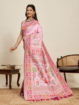 KALAASHREE - Silk Woven Pink Saree with Unstitched Blouse